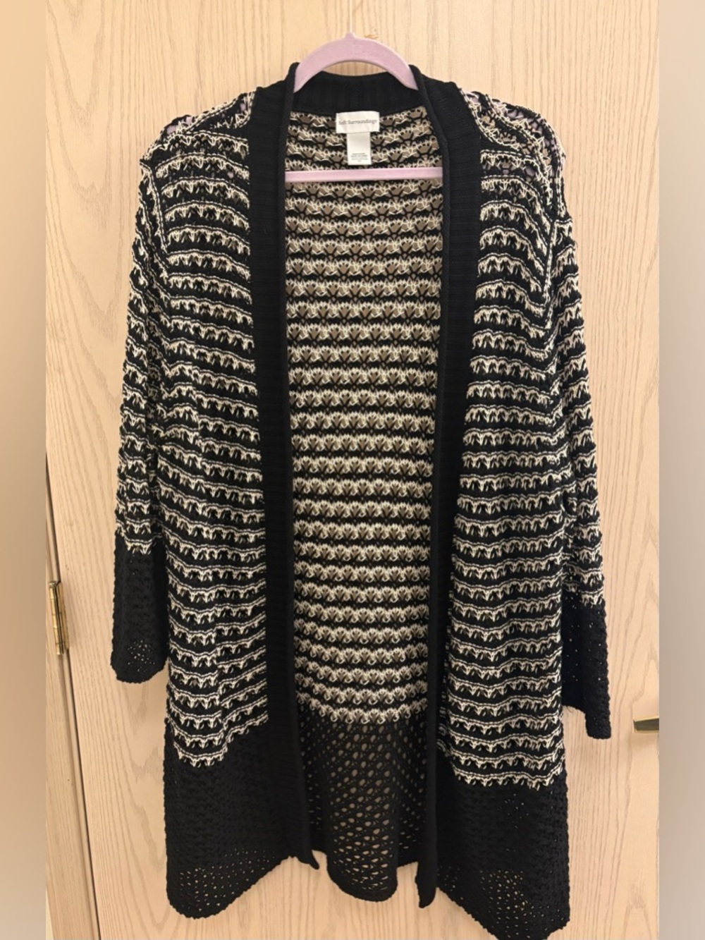 Soft Surroundings Black and Cream open Knit Cardigan
